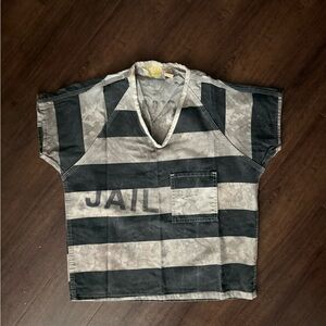 Vintage Authentic Prison Striped 'JAIL' Short Sleeve Tee L